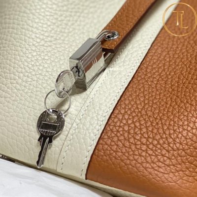 Túi xách Hermes phối màu nâu trắng kem size 18 hàng hiệu Like Auth HM15 7 tui xach hermes (9)