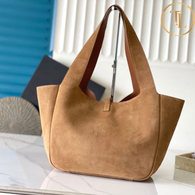 Túi xách kẹp nách nữ YSL hàng hiệu like auth màu nâu da lộn logo vàng YSL 041 10 tui ysl (3)