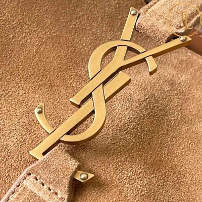 Túi xách kẹp nách nữ YSL hàng hiệu like auth màu nâu da lộn logo vàng YSL 041 11 tui ysl (5)