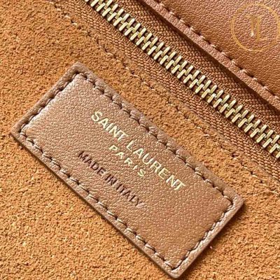 Túi xách kẹp nách nữ YSL hàng hiệu like auth màu nâu da lộn logo vàng YSL 041 9 tui ysl (7)